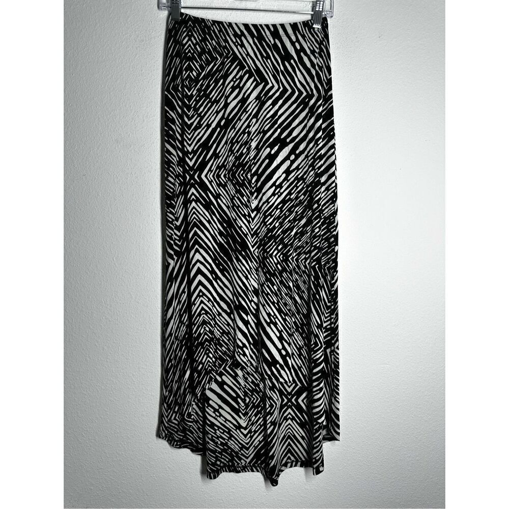 Chico’s Travelers Women’s Zebra Print High Low Midi Skirt Size S Black White